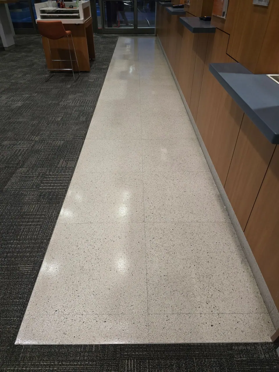 Detailed view of the finished terrazzo surface.